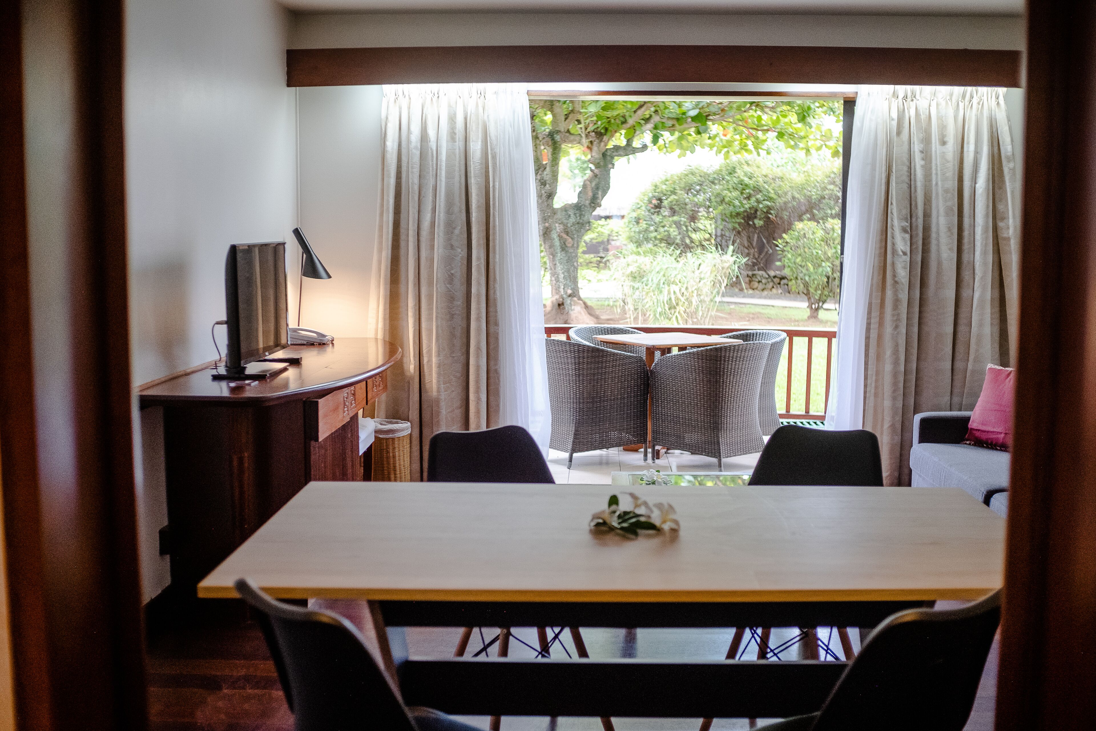 suite, garden view | living area | 26-inch lcd tv with satellite channels, tv, dvd player