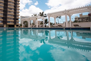 Outdoor pool, open 7:00 AM to 11:00 PM, free cabanas, sun loungers at Waikiki Monarch Hotel