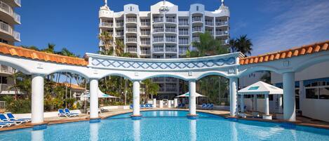 Indoor pool, outdoor pool, pool loungers