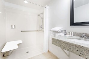 Room, 1 King Bed, Accessible | Bathroom | Free toiletries, hair dryer, towels