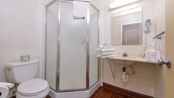 Shower, free toiletries, hair dryer