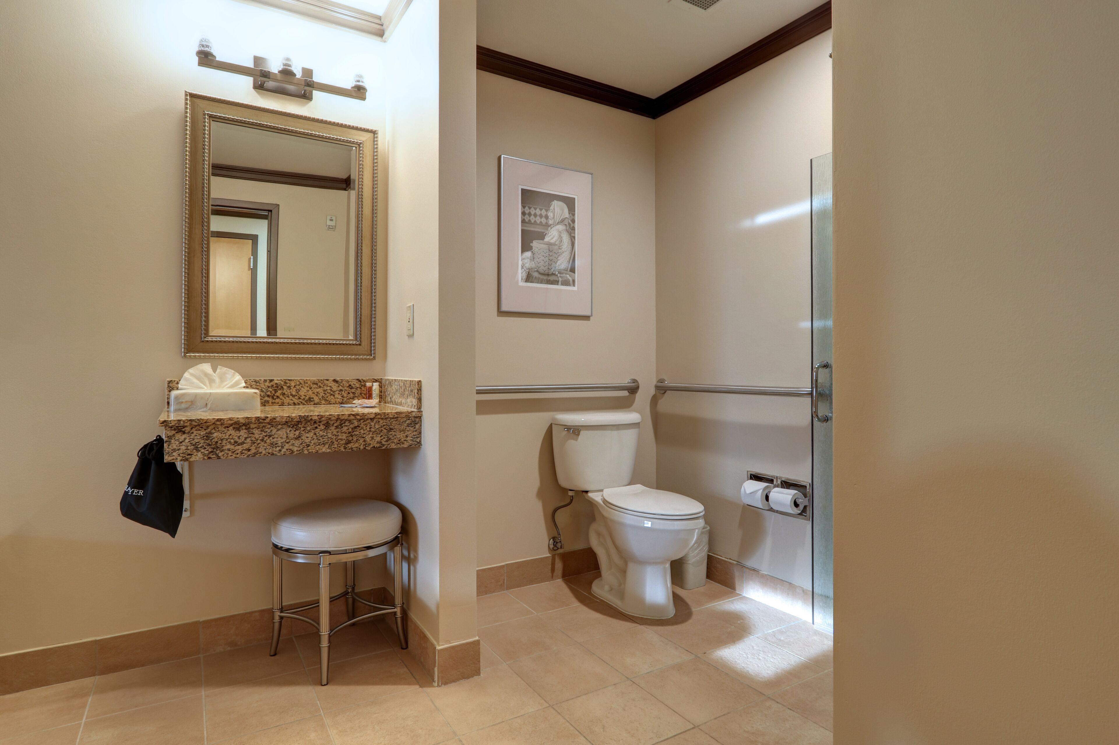 separate bathtub and shower, deep-soaking bathtub, designer toiletries