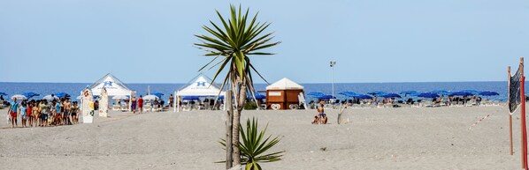 Private beach nearby, sun loungers, beach umbrellas, beach bar