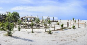 Private beach nearby, sun loungers, beach umbrellas, beach bar