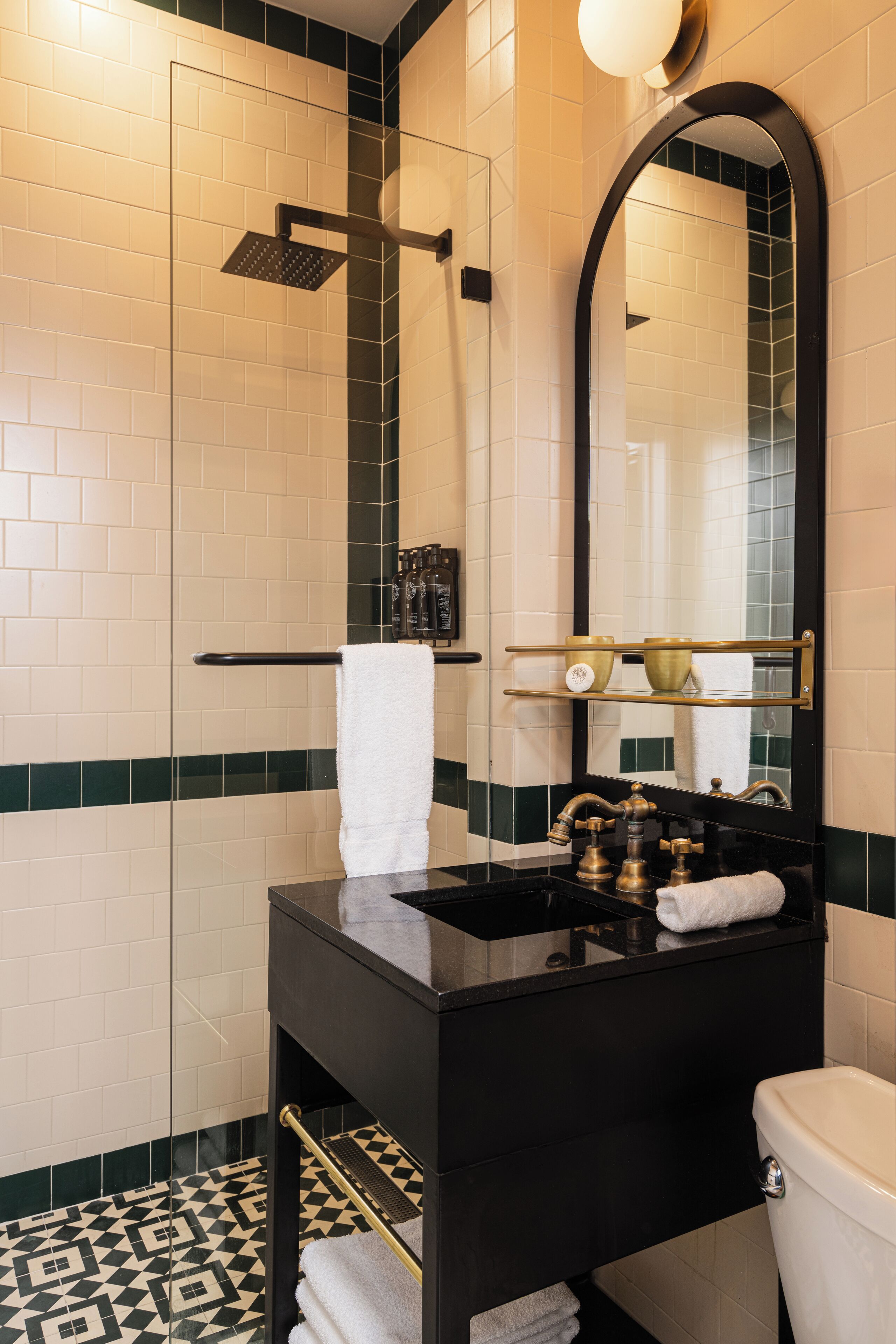 shower, rainfall showerhead, designer toiletries, hair dryer