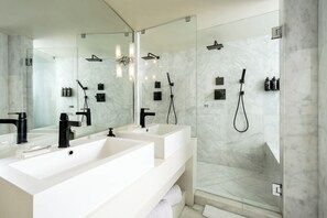 Shower, rainfall showerhead, designer toiletries, hair dryer - Balfour Miami Beach, a Registry Collection Hotel (Miami Beach)