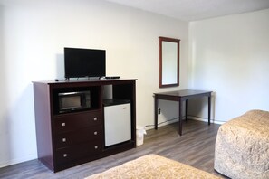 1 bedroom, desk, blackout drapes, iron/ironing board