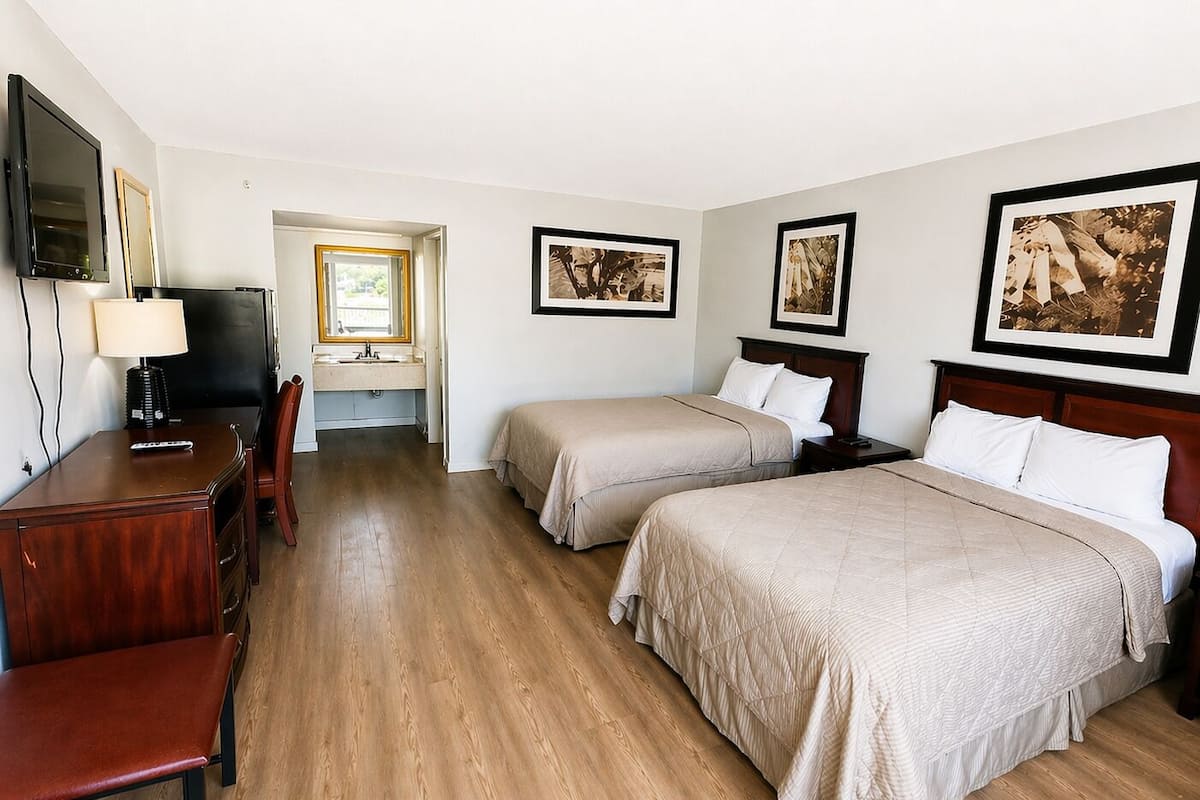 Desk, blackout drapes, soundproofing, iron/ironing board