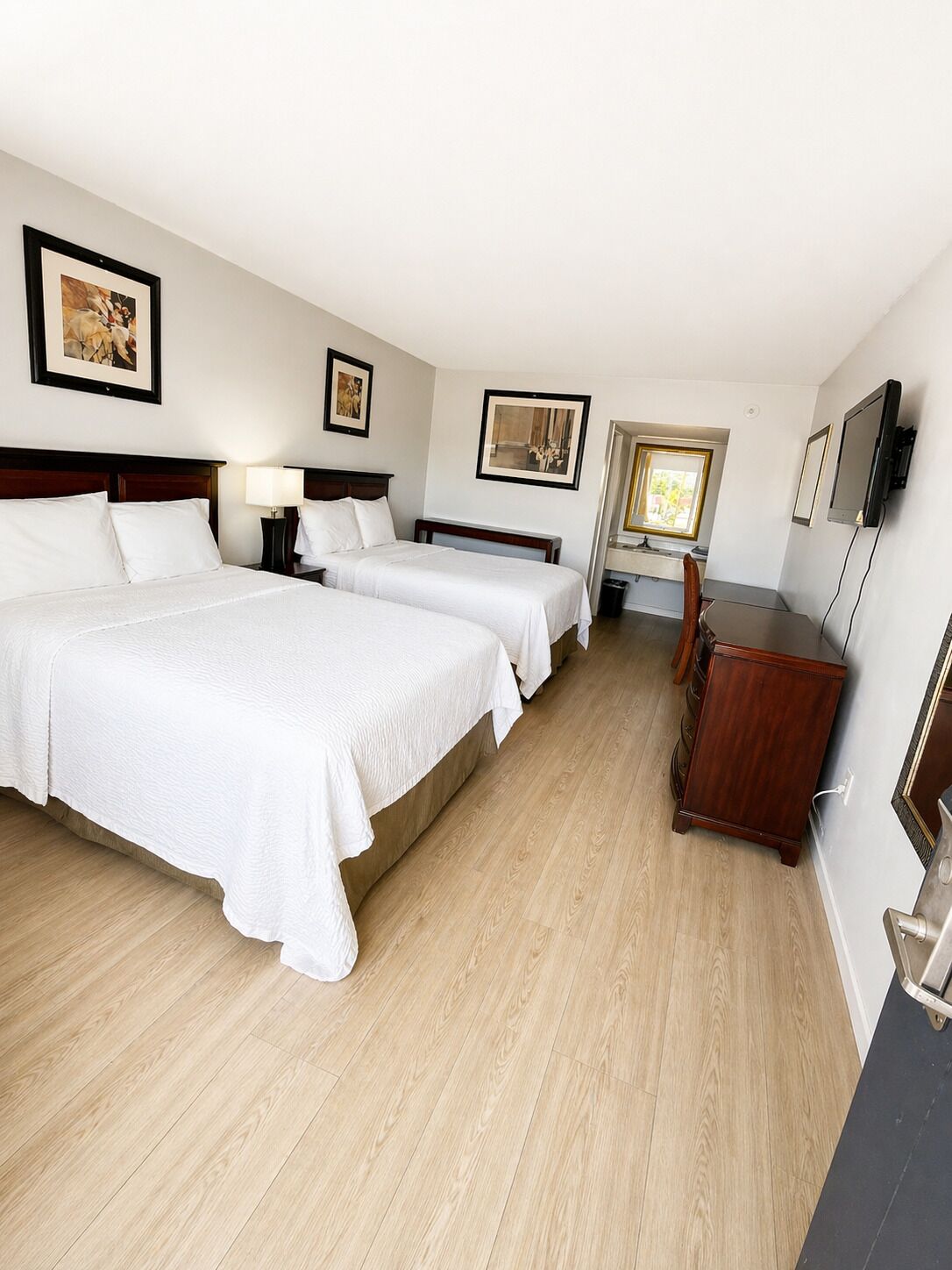 Desk, blackout drapes, soundproofing, iron/ironing board