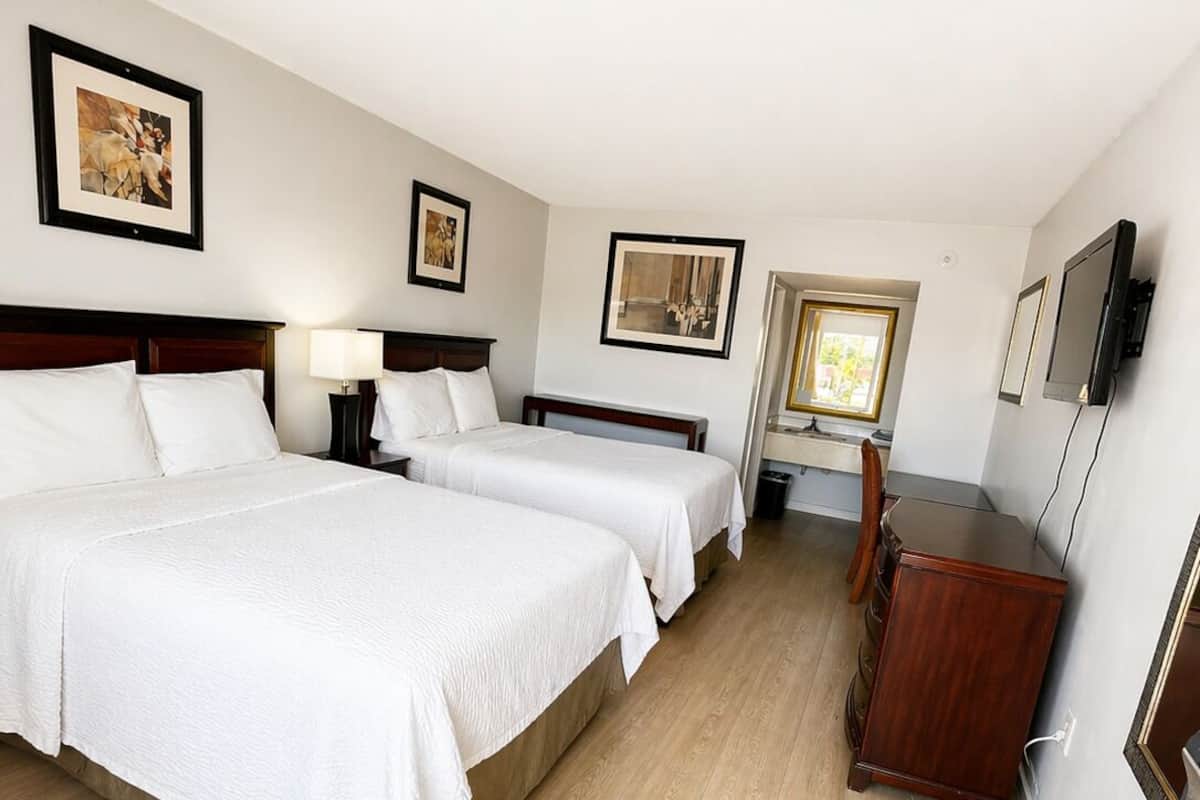 Room, 2 Queen Beds | Desk, blackout drapes, soundproofing, iron/ironing board