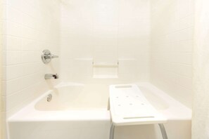 Room, 2 Queen Beds, Accessible, Non Smoking (Mobility) | Bathroom | Combined shower/tub, rainfall showerhead, towels, soap