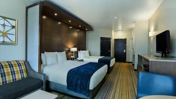 2 Queen Suite | Premium bedding, desk, laptop workspace, blackout curtains