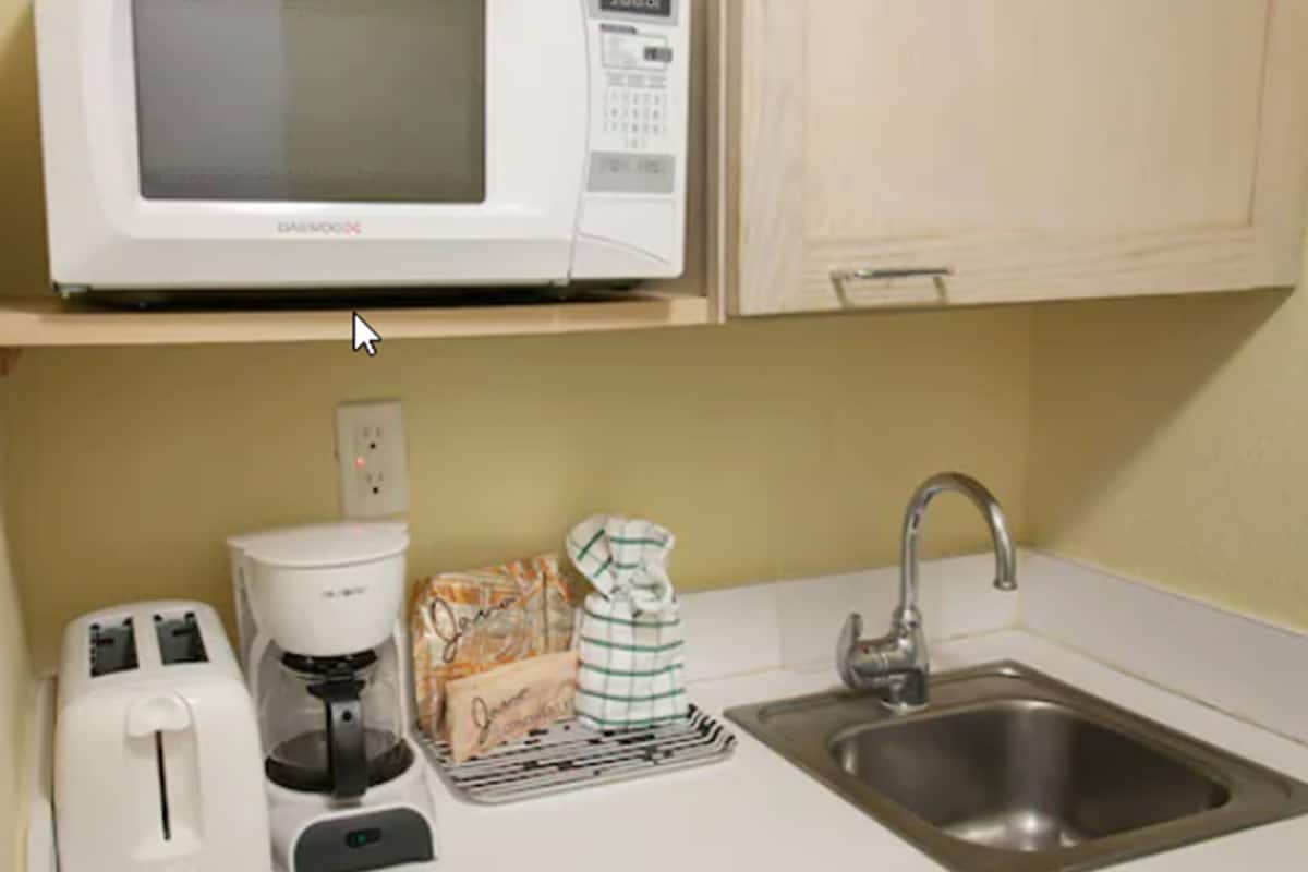 mini-fridge, microwave, coffee/tea maker, toaster