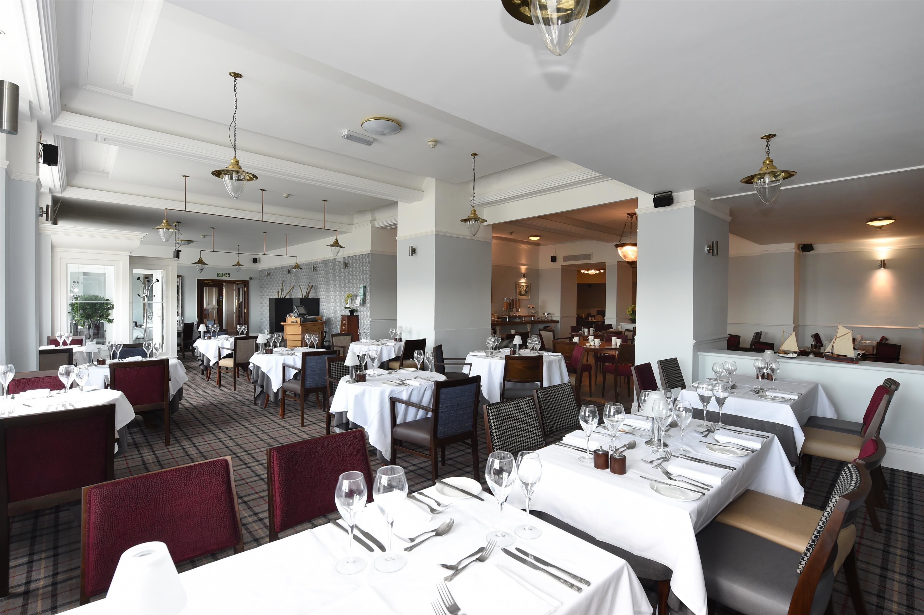 Dinner served, British cuisine, ocean views 