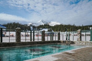 Outdoor pool, pool umbrellas, pool loungers