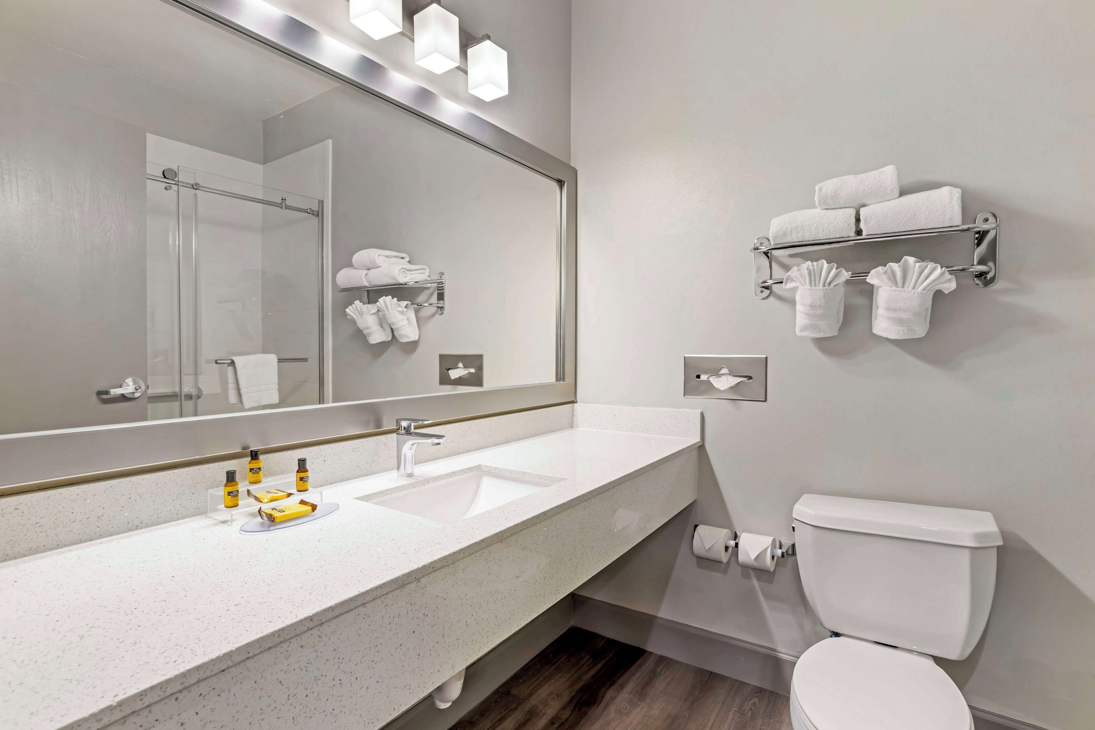 free toiletries, hair dryer, towels