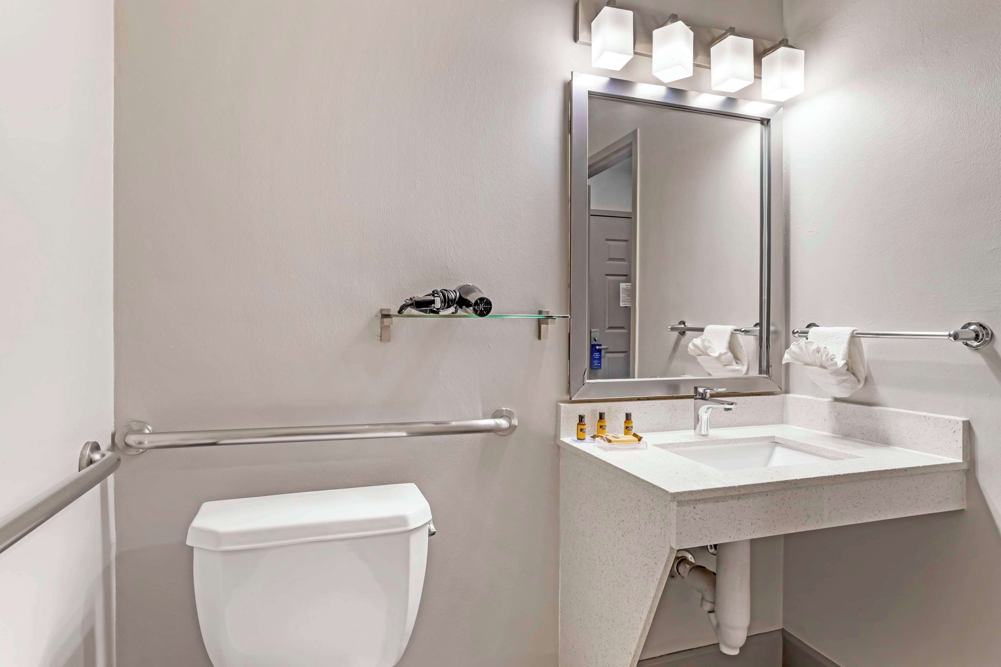 free toiletries, hair dryer, towels