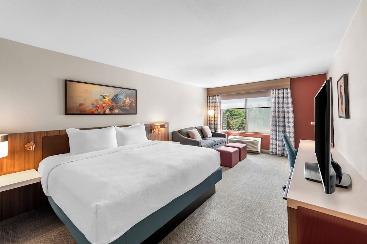 Room, 1 King Bed (W/Drinks-Snacks) | Desk, blackout curtains, iron/ironing board, free rollaway beds