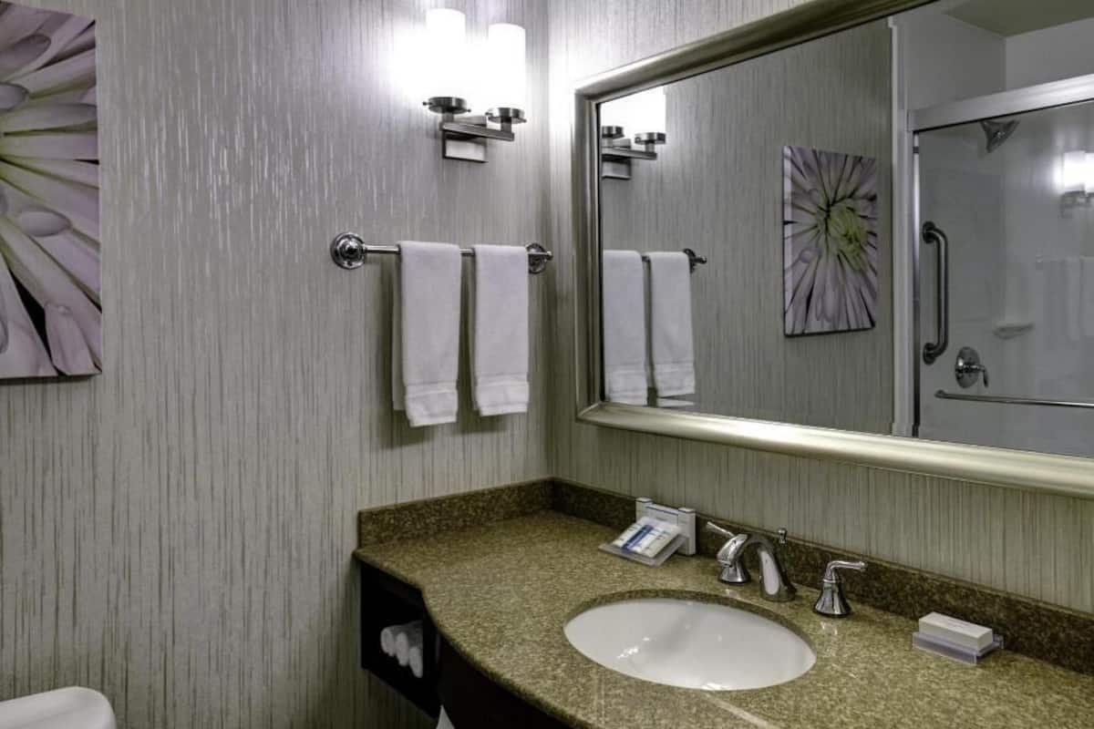 Bathroom | Combined shower/bathtub, free toiletries, hair dryer, towels