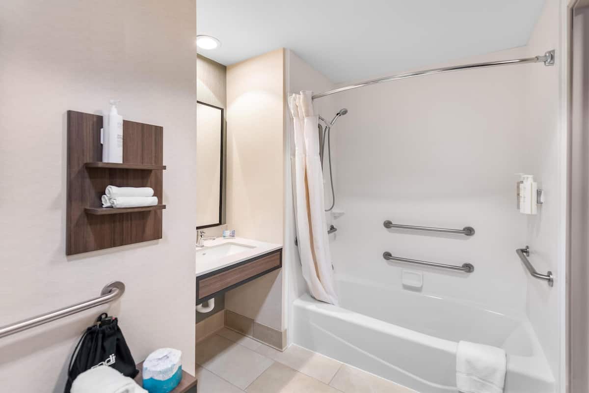 Bañera con ducha, artículos de tocador gratuitos, secador de pelo