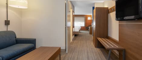 1 bedroom, desk, blackout curtains, iron/ironing board