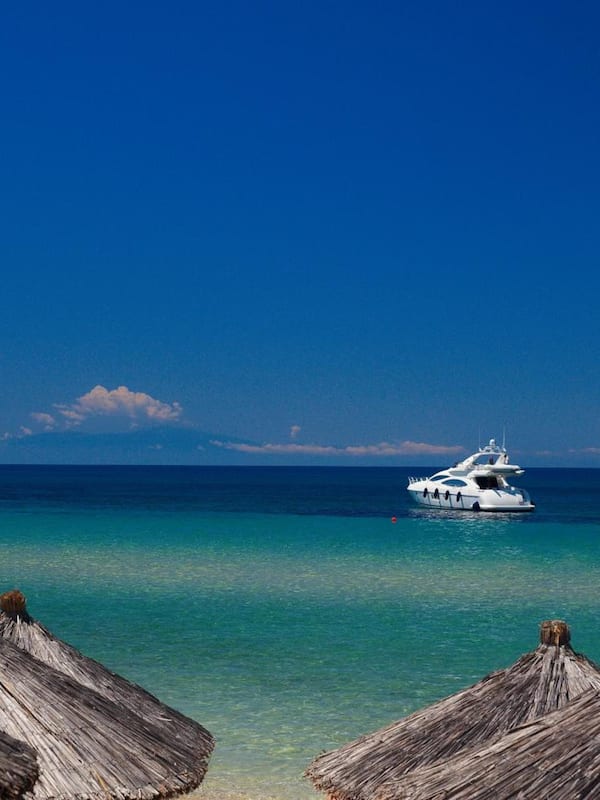 On the beach, sun loungers, beach umbrellas, scuba diving