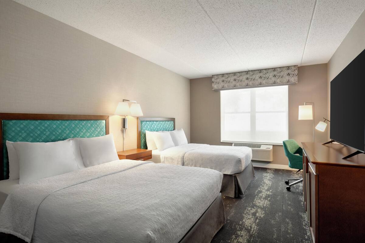 room, 2 queen beds, accessible, bathtub | desk, laptop workspace, blackout curtains, iron/ironing board