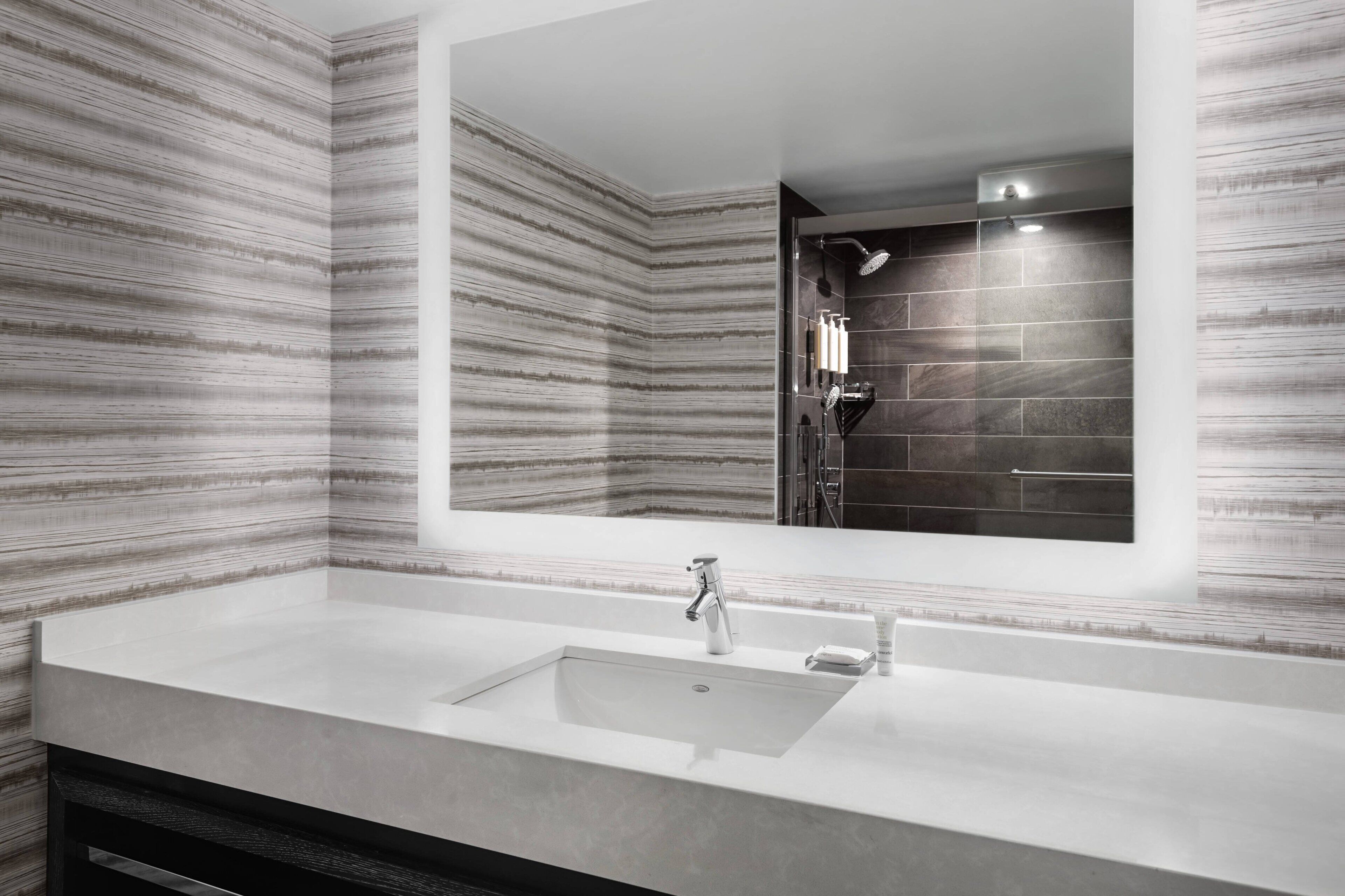 combined shower/bathtub, free toiletries, hair dryer, towels