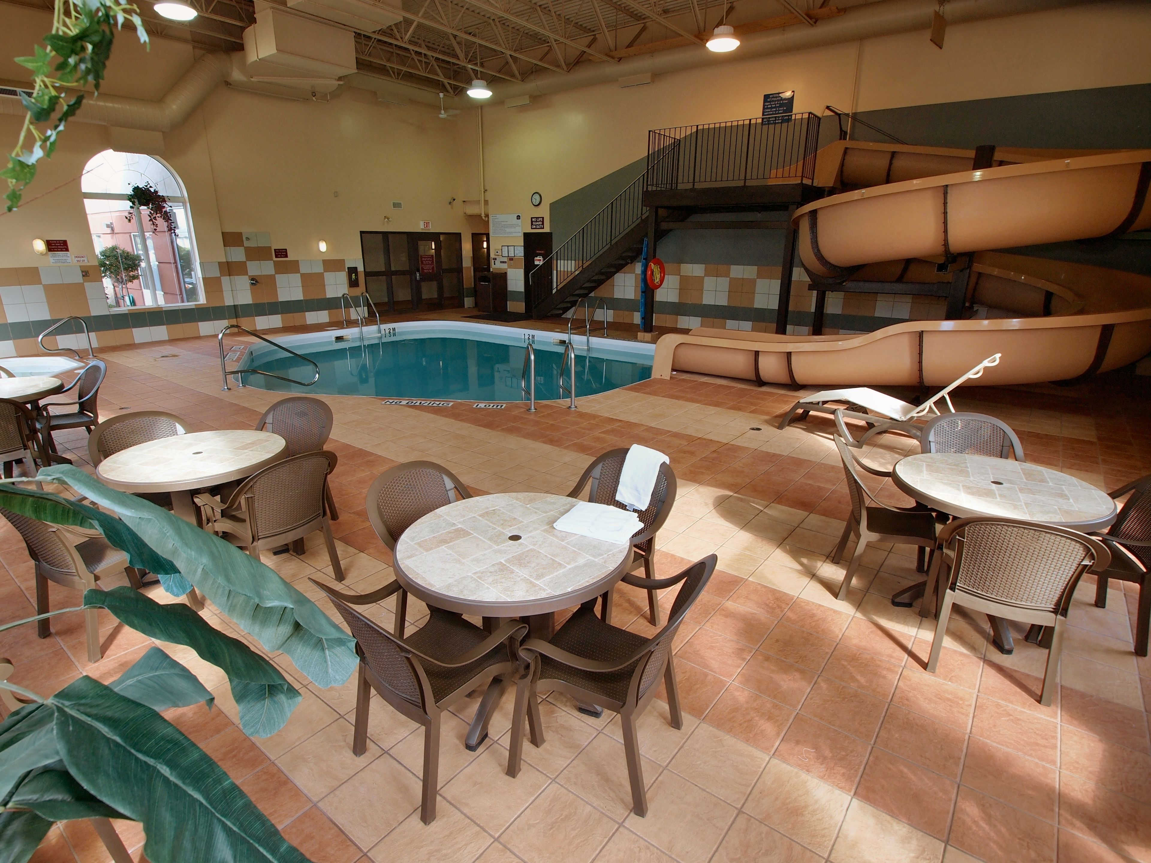 indoor pool, open 8 am to 11 pm, pool loungers