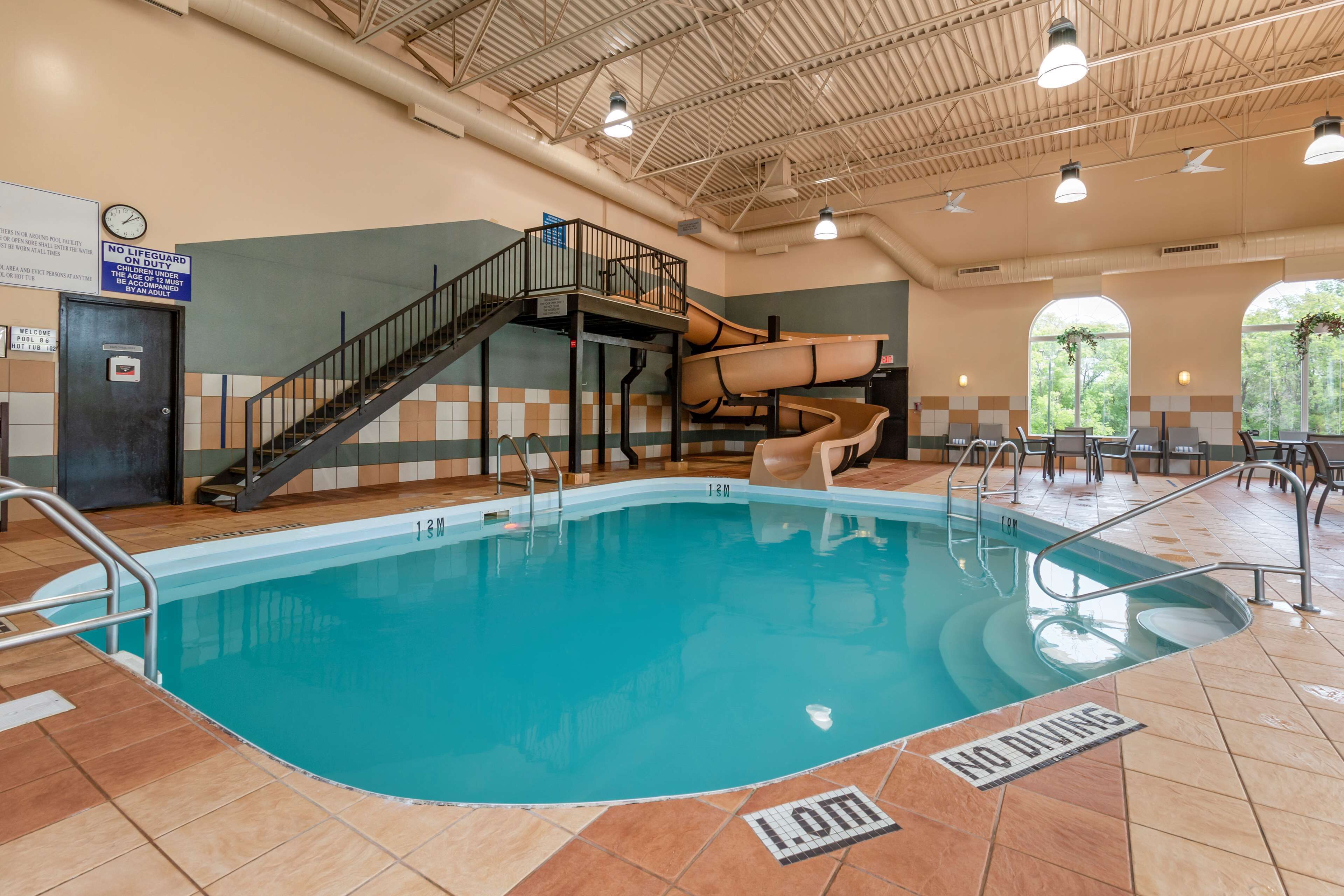 indoor pool, open 8 am to 11 pm, pool loungers