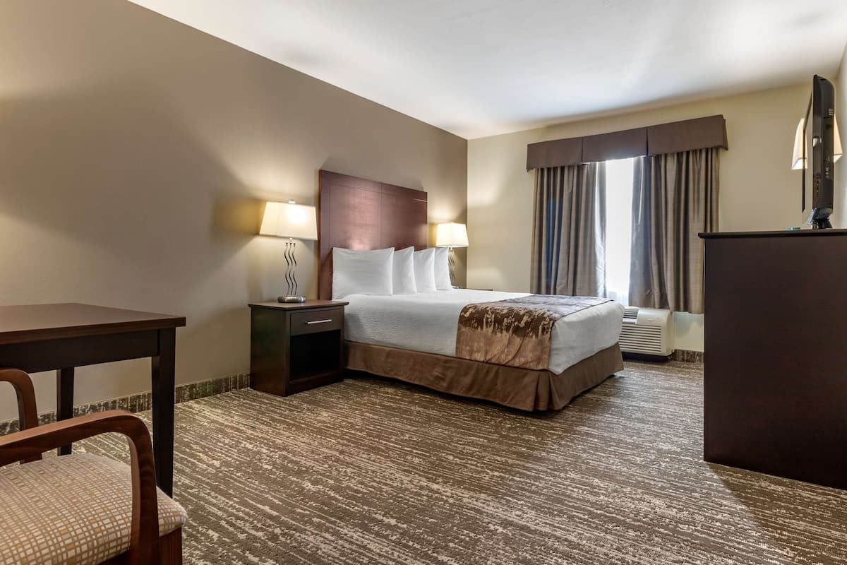 Standard Room, 1 Queen Bed, Accessible, Refrigerator | 1 bedroom, hypo-allergenic bedding, laptop workspace, blackout drapes