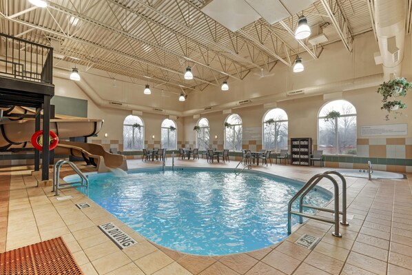 Indoor pool, open 8 AM to 11 PM, pool loungers