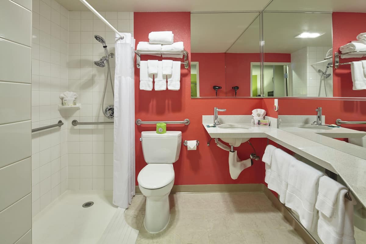 Habitación, 1 cama King size y sofá cama (ADA Accessible King Suite) | Baño | Amenidades de baño gratuitas, secadora de cabello, toallas, jabón