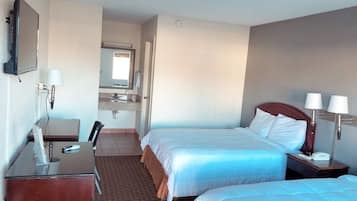 Room, 2 Double Beds, Non Smoking | Desk, free WiFi, bed sheets, alarm clocks