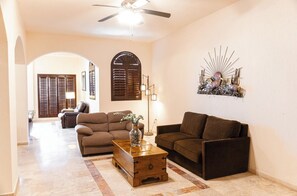 Premium Condo, 2 Bedrooms, Hot Tub, Sea View | Living area | TV, DVD player, iPod dock - Sea of Cortez Beach Club (San Carlos)