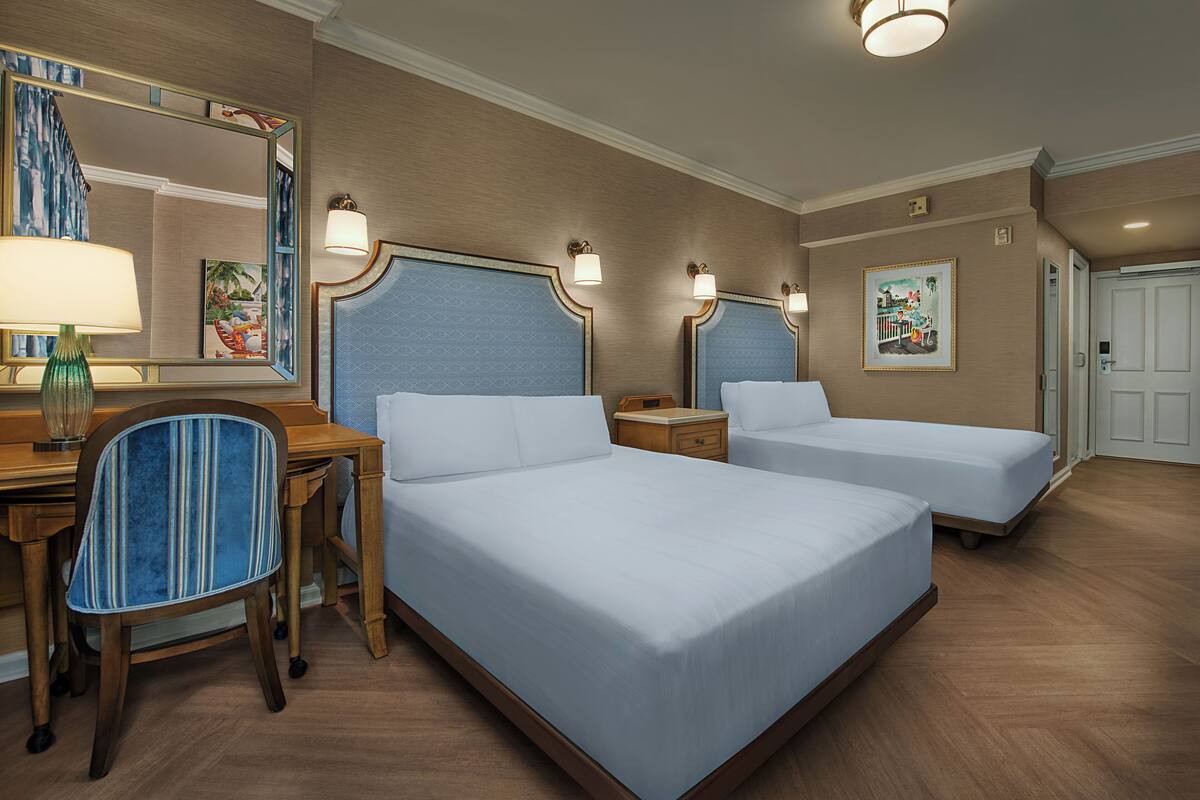 Resort View-Club Level. Hearing accessible - visual alarms and notifications. 2 queen beds, 1 daybed
