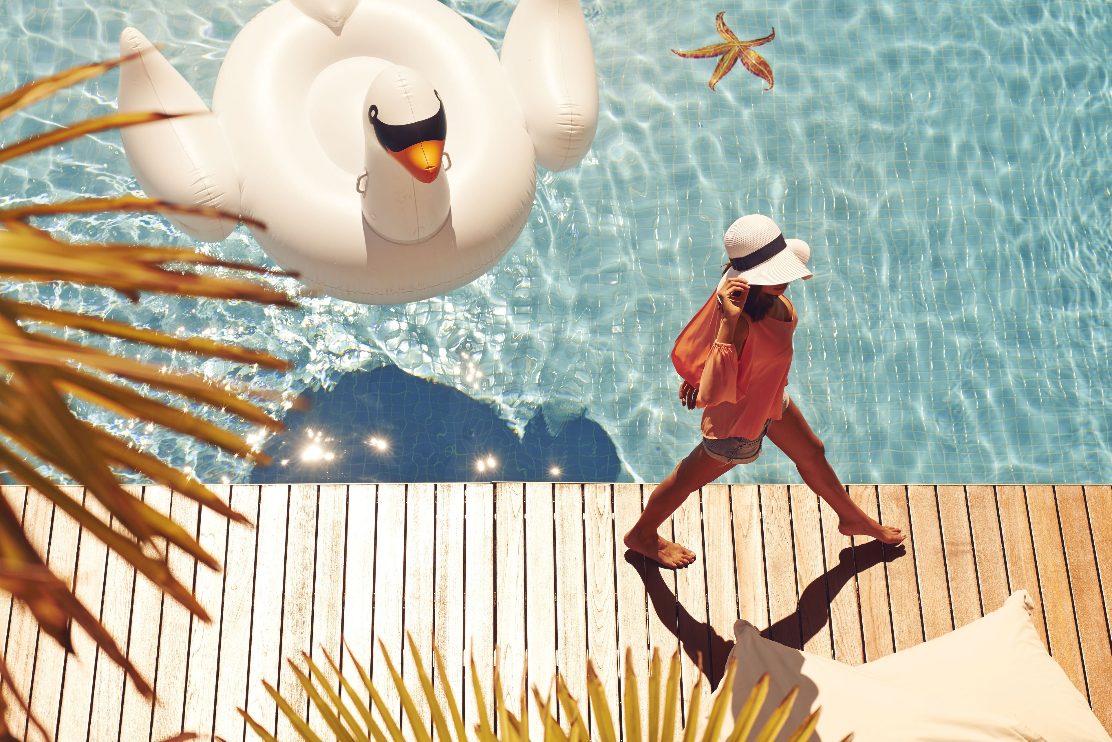 indoor pool, outdoor pool, pool loungers