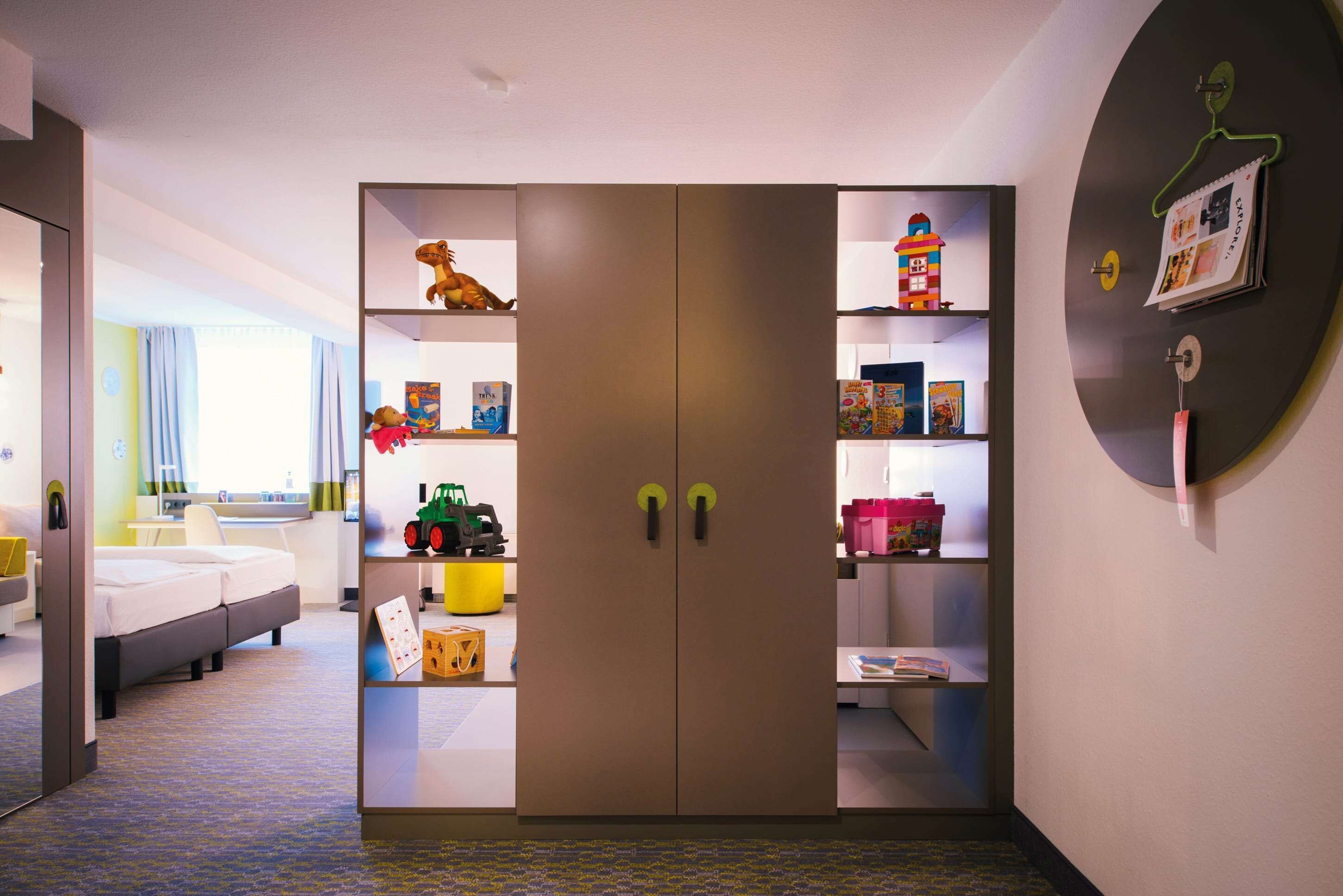 family room | premium bedding, desk, blackout curtains, soundproofing