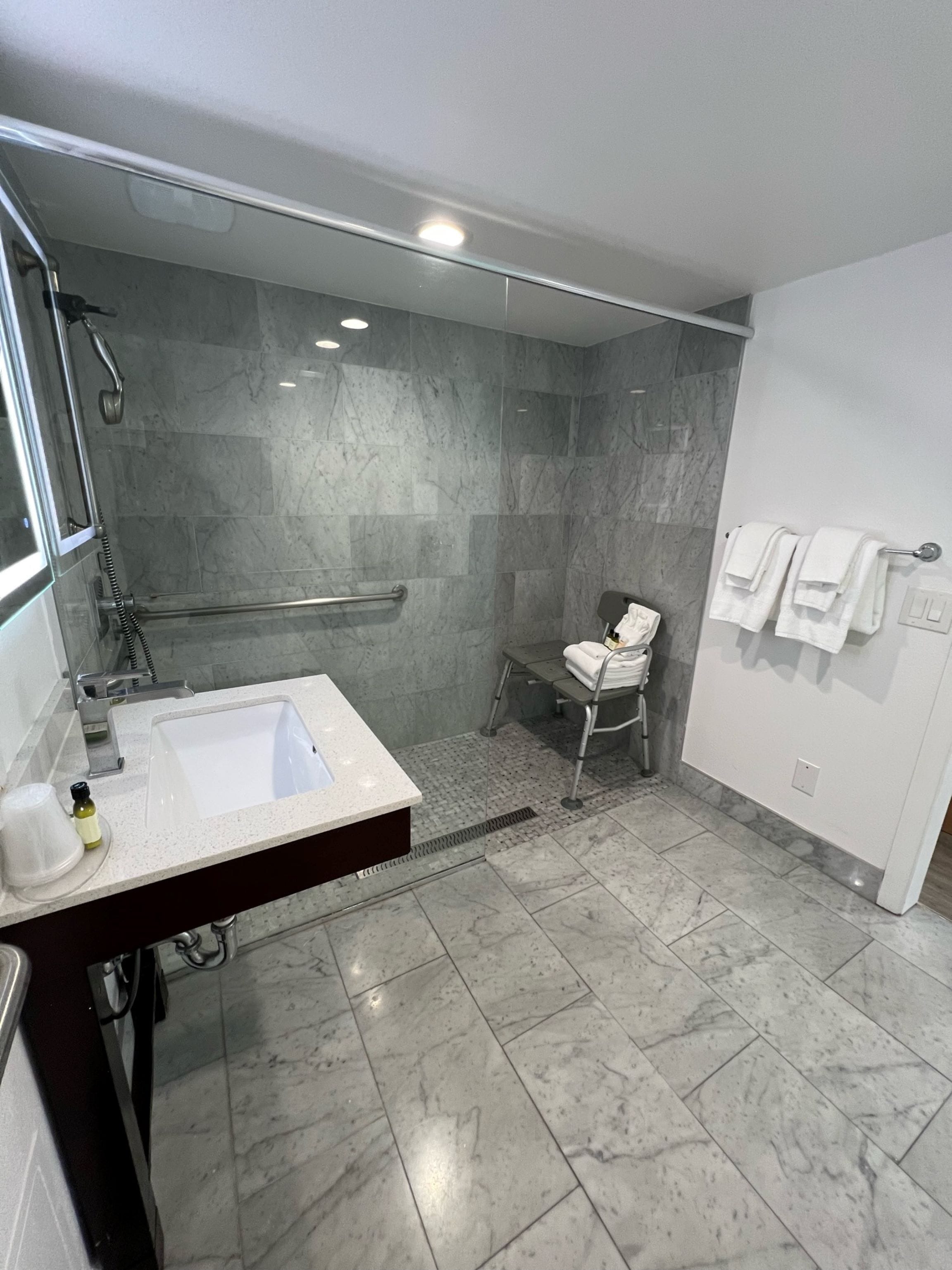 standard room, 1 queen bed (ada) | bathroom | shower, free toiletries, hair dryer, towels