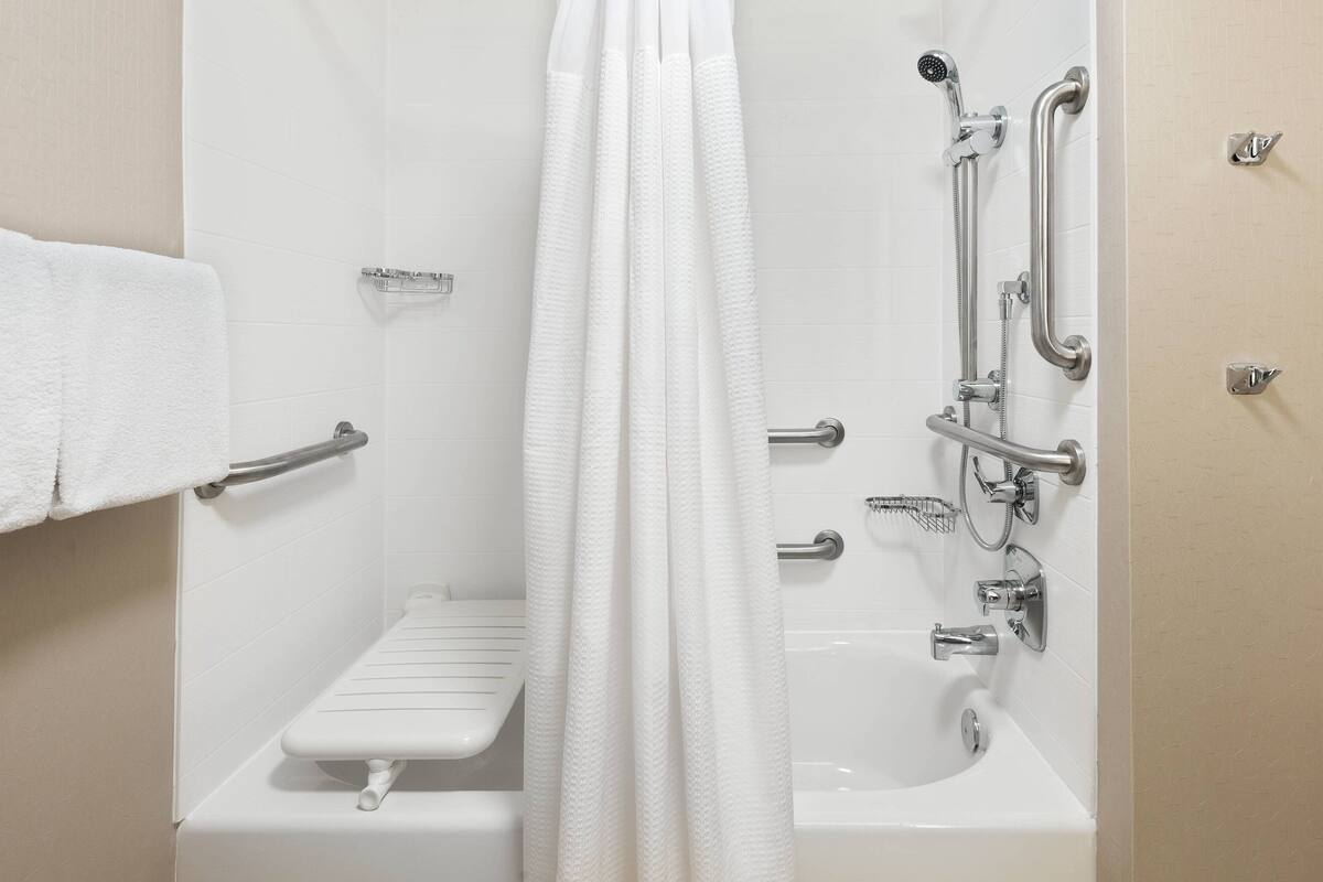 free toiletries, hair dryer, towels