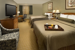 Standard Room, 2 Queen Beds | Desk, laptop workspace, blackout drapes, iron/ironing board