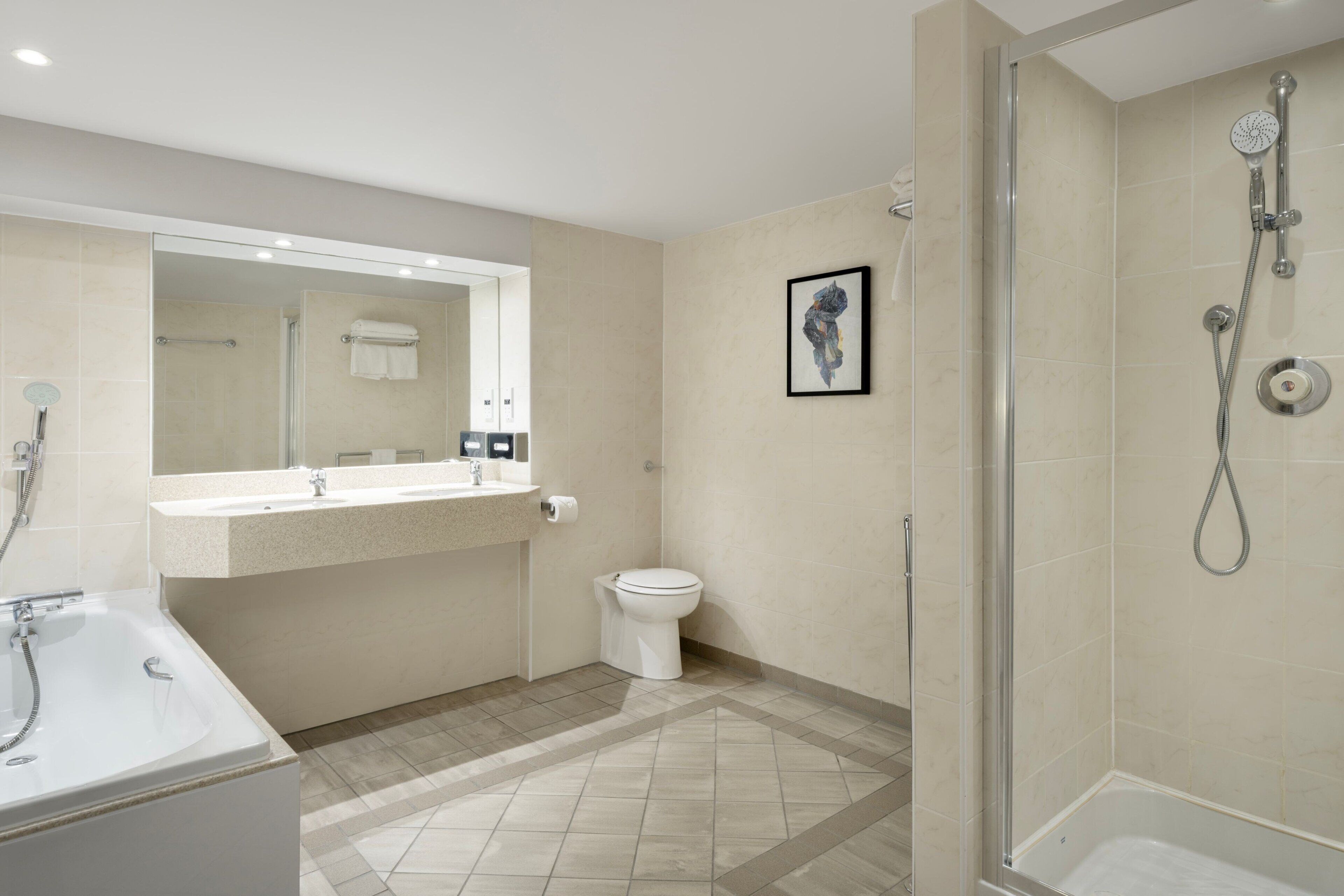 suite, 1 king bed with sofa bed | bathroom | combined shower/bathtub, free toiletries, hair dryer, towels