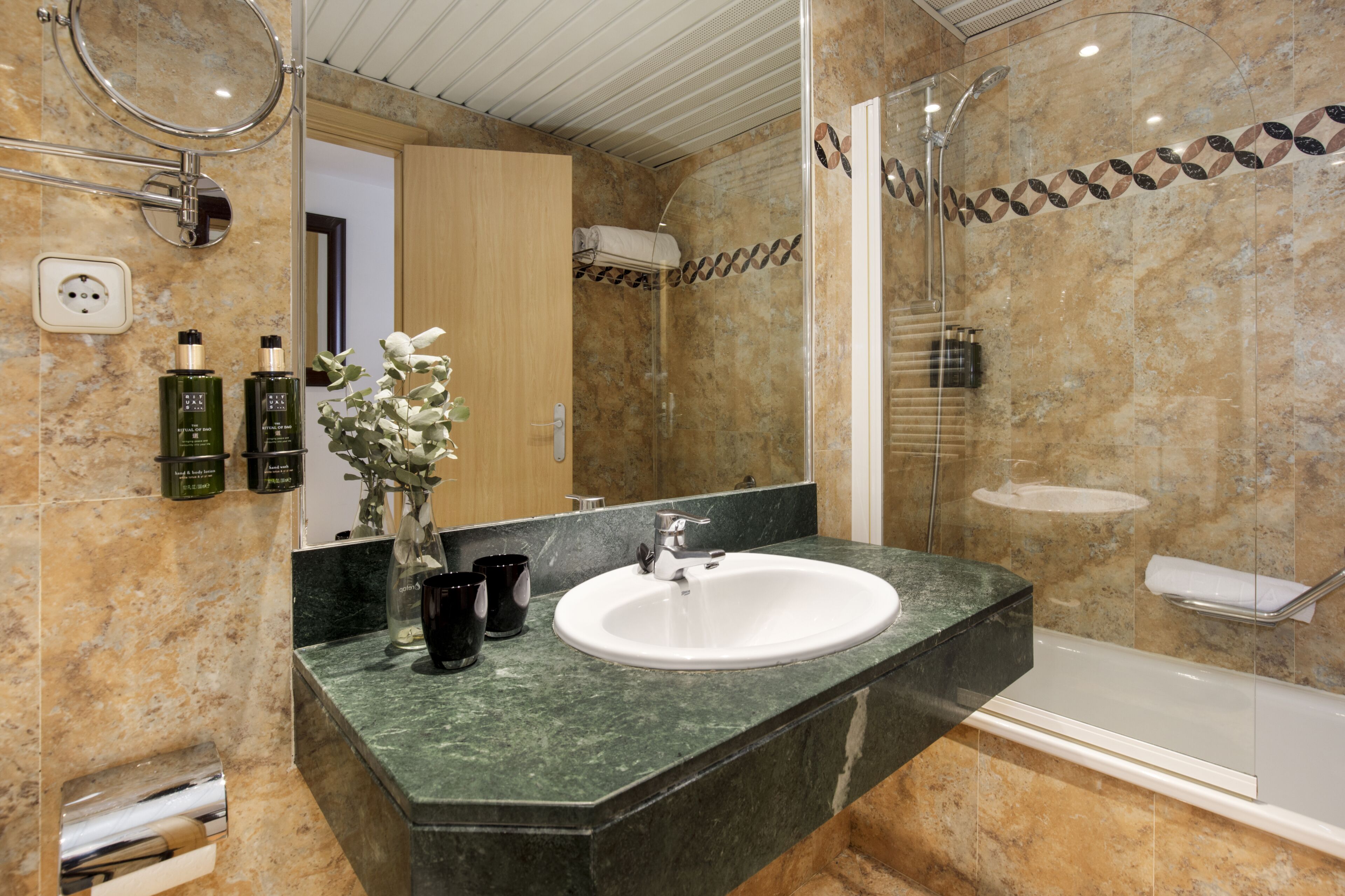 free toiletries, hair dryer, slippers, bidet