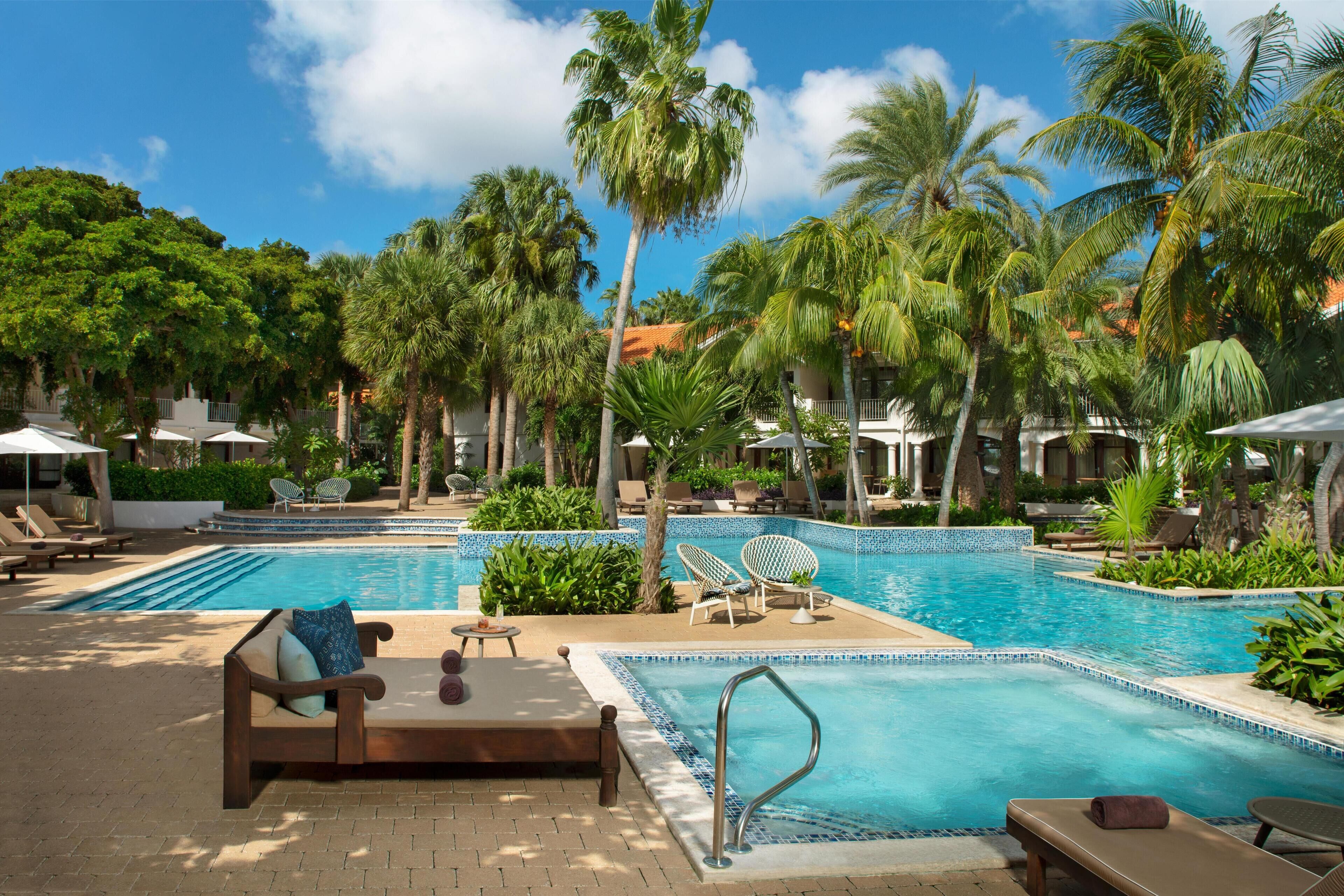 Outdoor pool, free pool cabanas, pool umbrellas