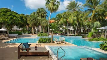 Outdoor pool, free pool cabanas, pool umbrellas