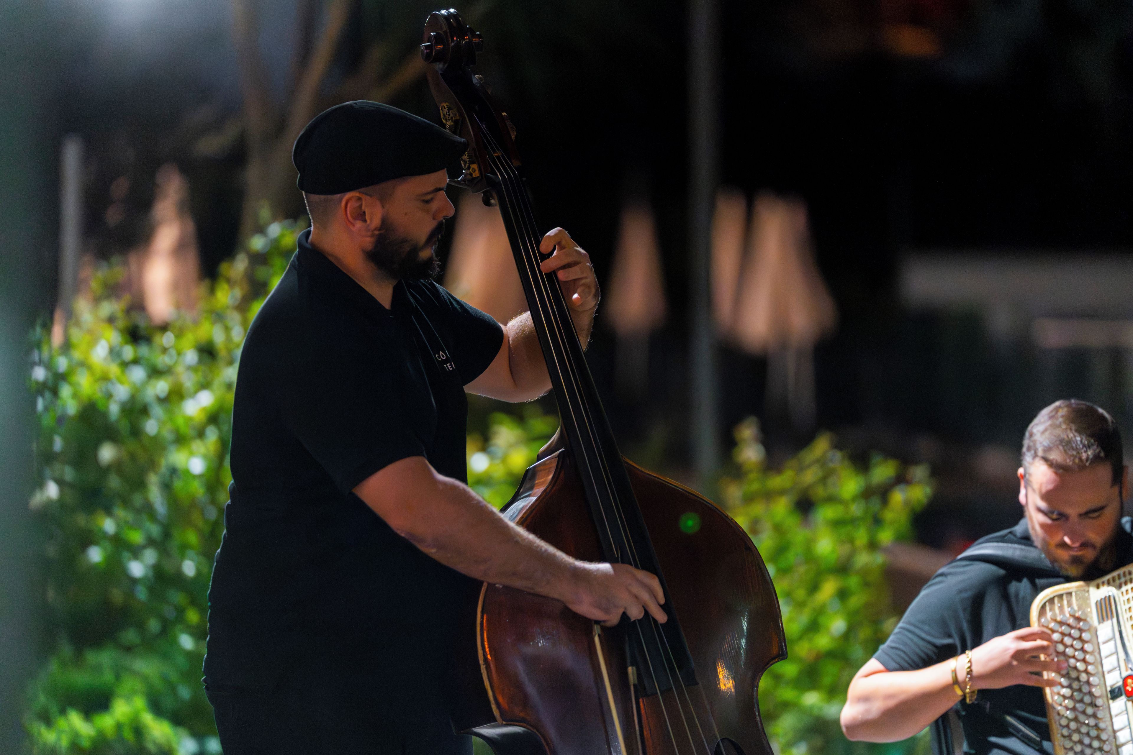 A person playing a double bass.