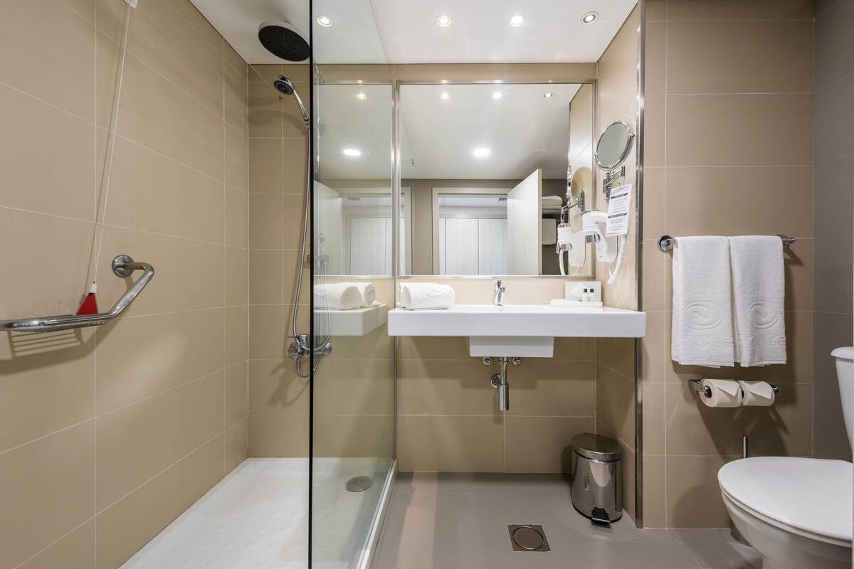 free toiletries, hair dryer, towels