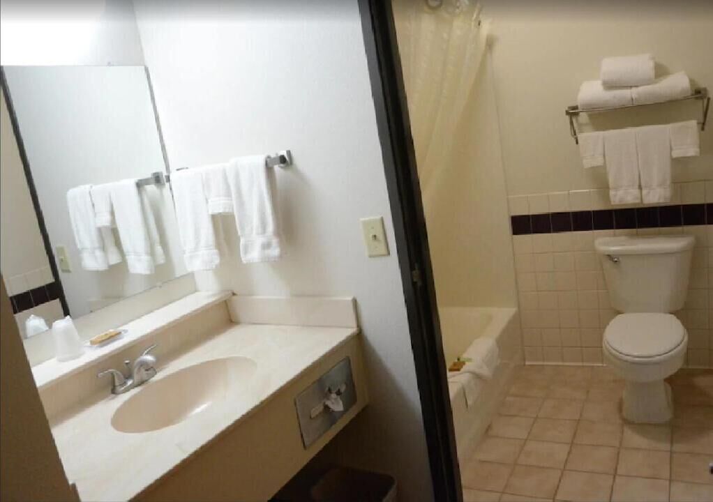 combined shower/bathtub, free toiletries, hair dryer, towels