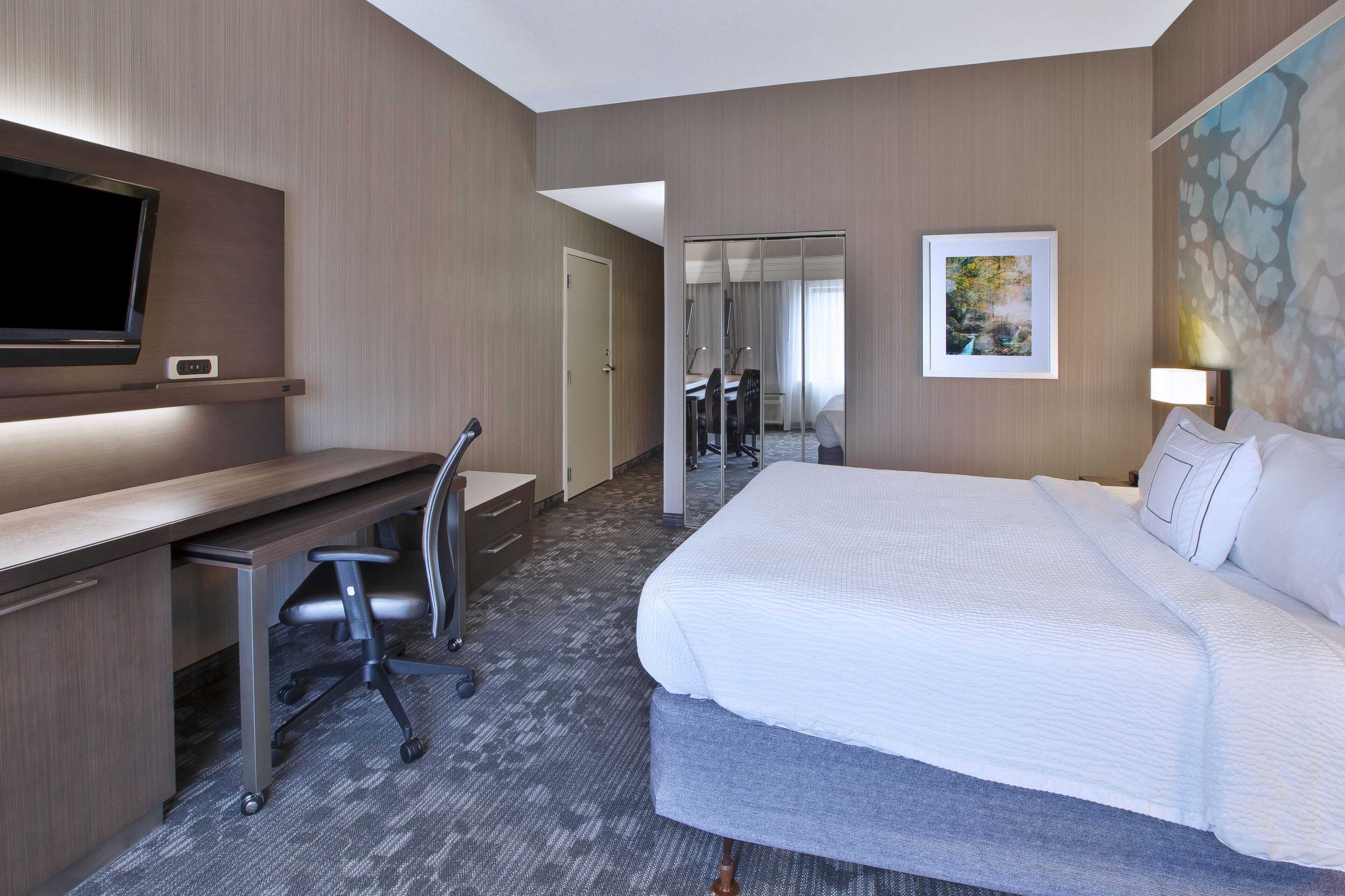 room, 1 king bed with sofa bed (mobility accessible, roll-in shower) | desk, laptop workspace, blackout curtains, iron/ironing board