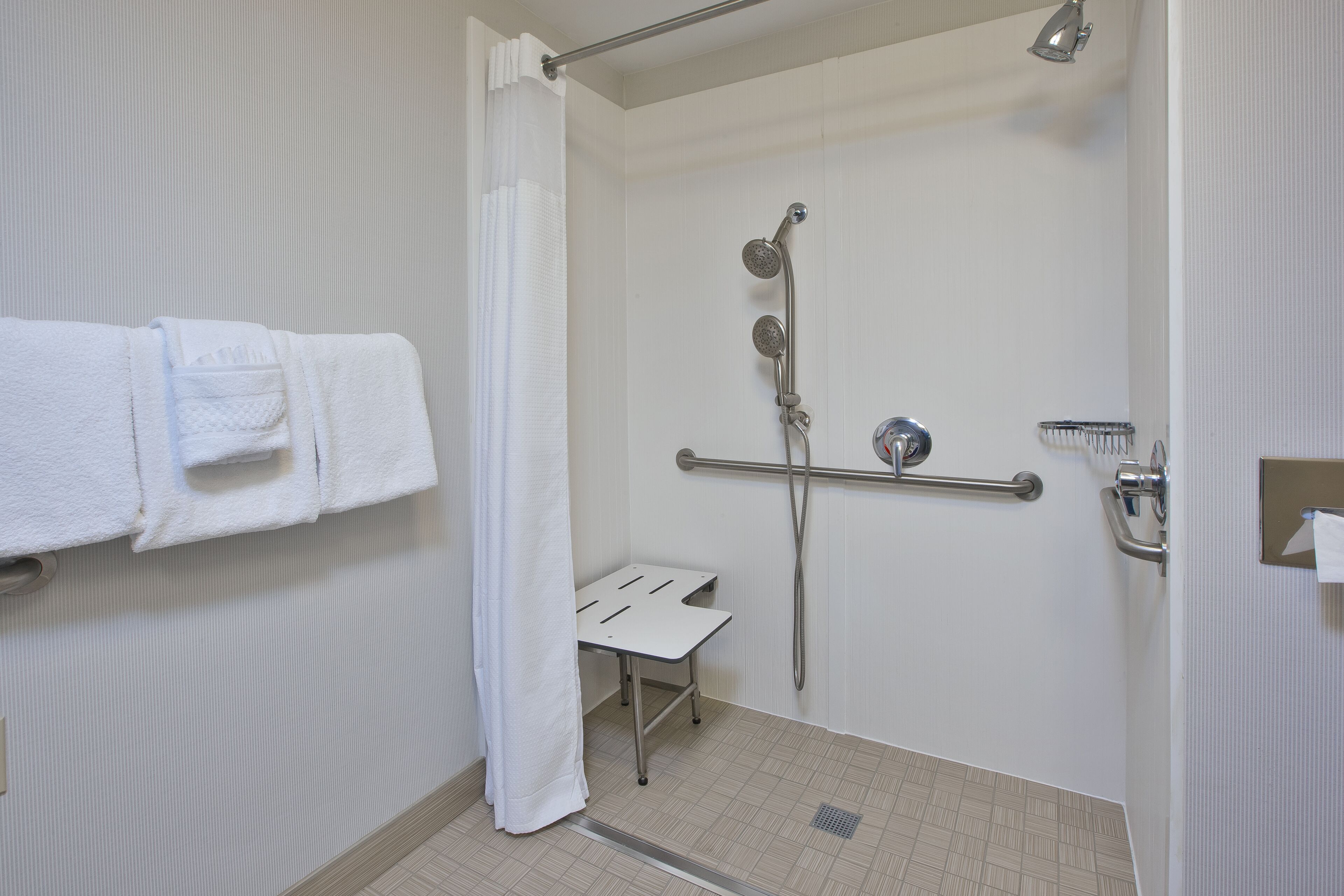 desk, laptop workspace, blackout curtains, iron/ironing board